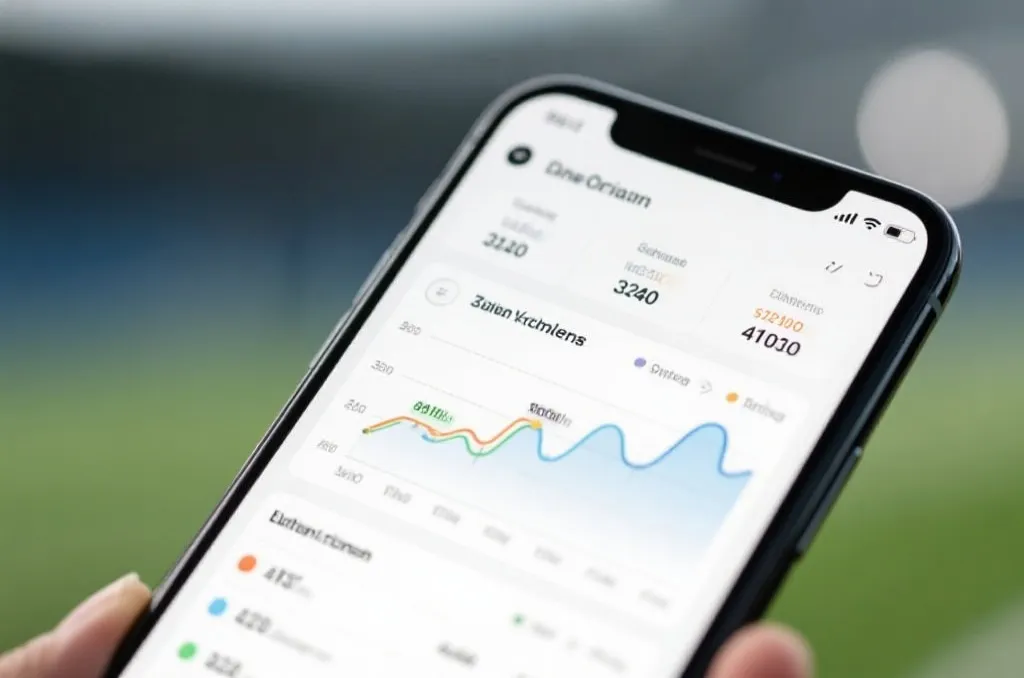 Close-up of a mobile screen showing detailed sports statistics and real-time data tracking, clean design